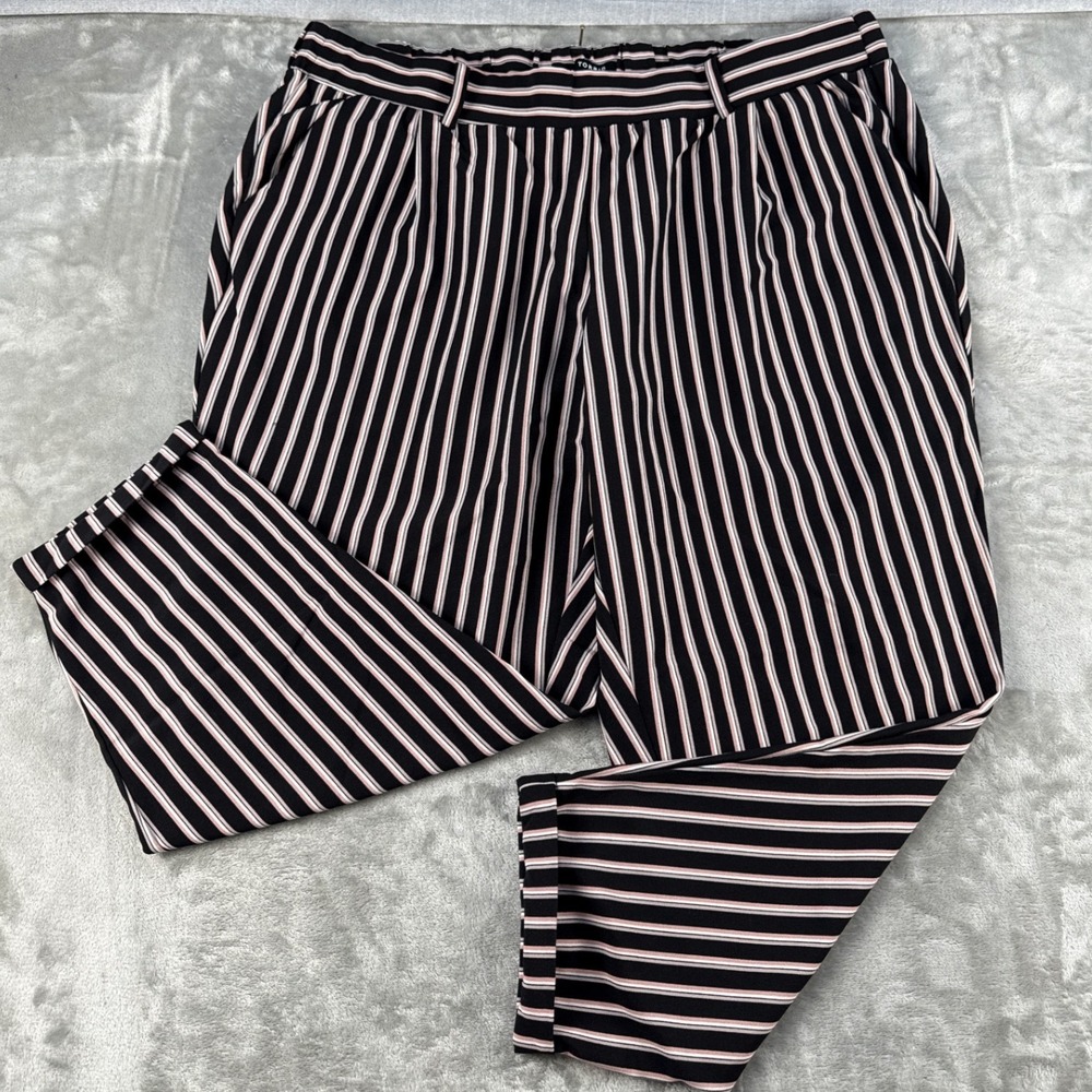 Torrid Pants Womens 3 Tapered Black Pink Striped Elastic Waist Cuffed EUC
